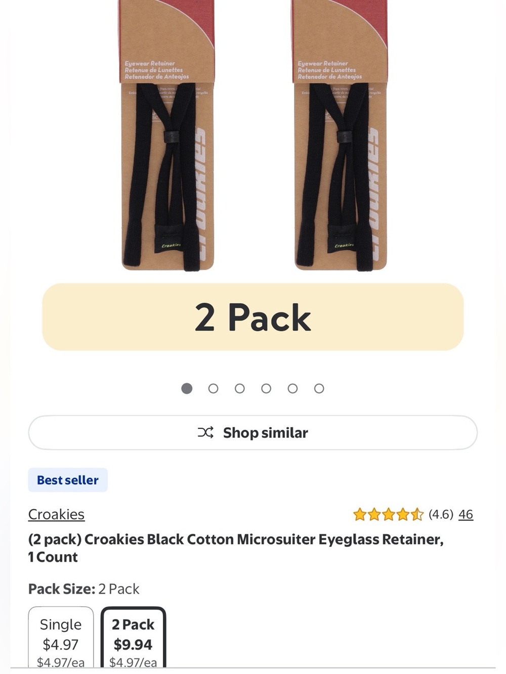 Croakiest Black Cotton Microsuiter Eyeglass Retainer - 2 Pack